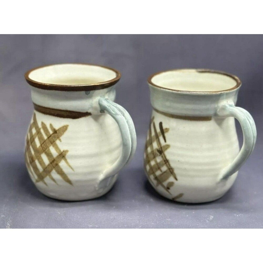 Pottery Pair Of Handmade Coffee Espresso Mugs Beautiful Design
